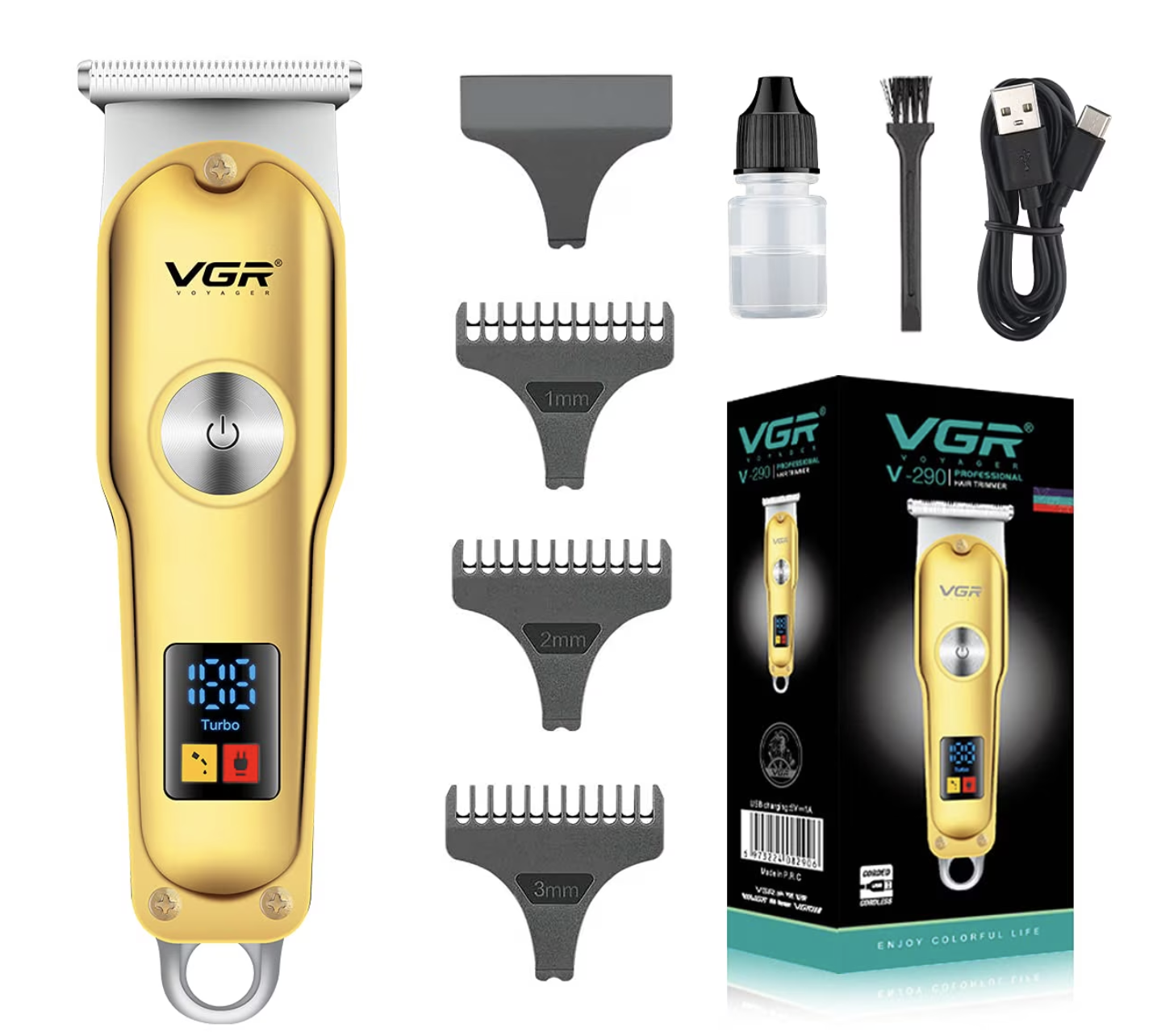 Aparat de tuns pentru contur VGR V290 avand incarcare USB 3 piepteni ajustare lungime